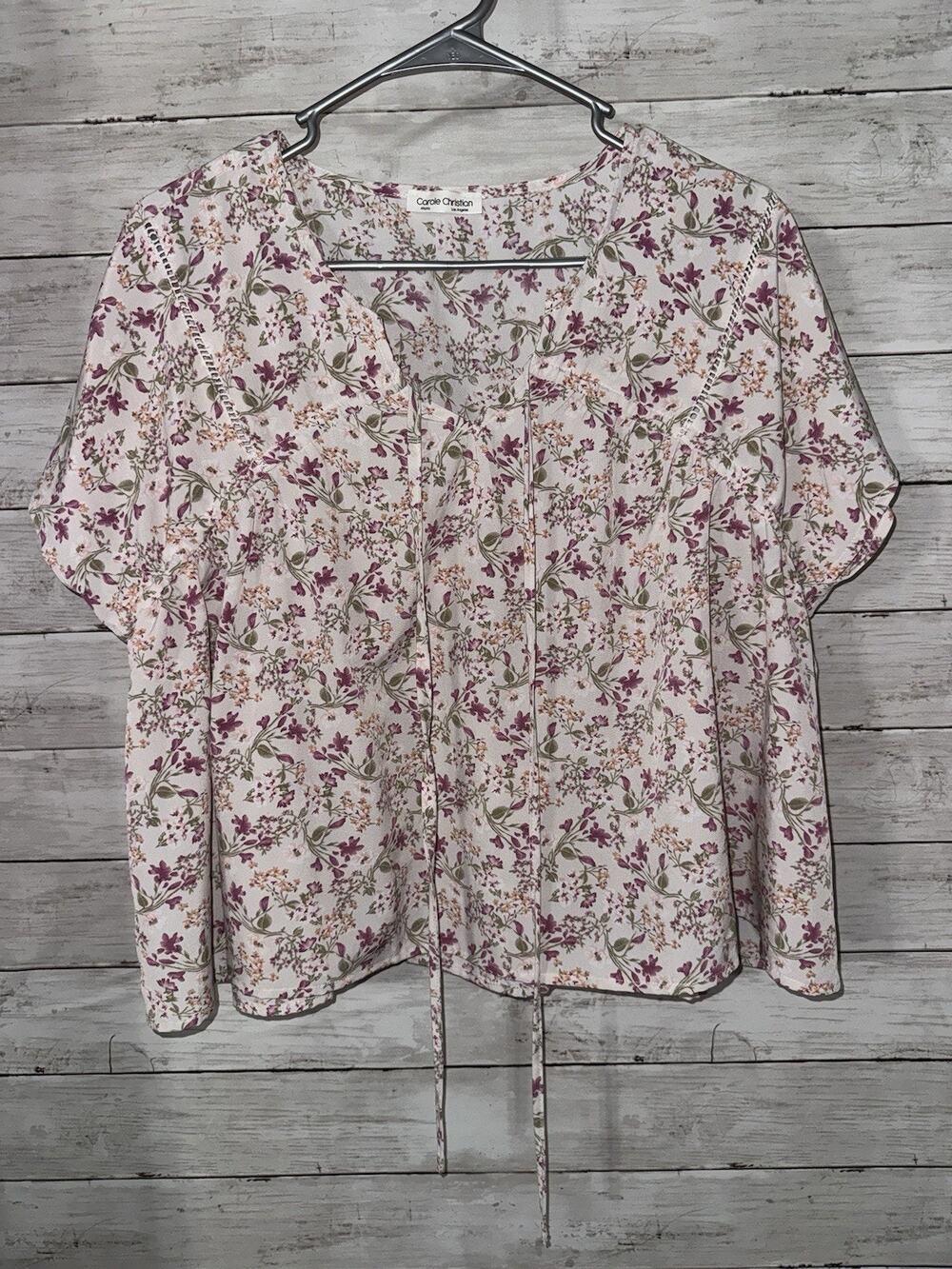 Carole Christian Women’s White Pink Floral Lightweight Blouse Top Size Small S